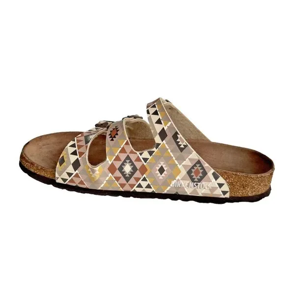 Birkenstock Florida Sandals Womens 40 US 9.5 Vegan Southwestern Print Mocha - Picture 7 of 12
